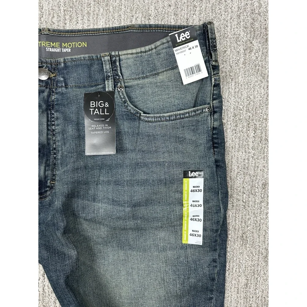 Lee Extreme Motion Jeans Mens 46x30 Blue Medium Wash Taper Stretch Big & Tall